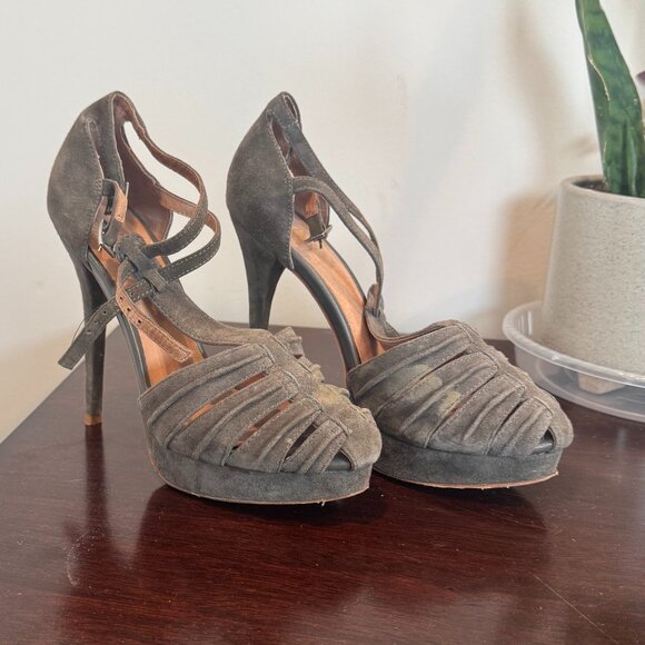 Joie Rexanne Gray Suede Platform Heels - Picture 1 of 4